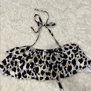 Leopard Print Ruffle Bikini Top